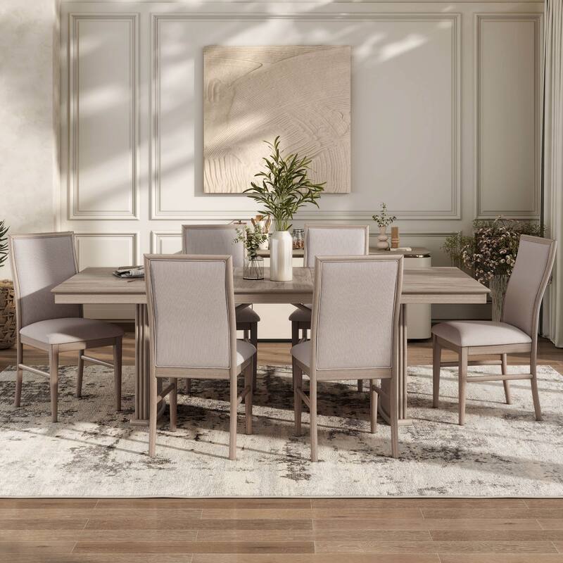 Furniture of America Barbesh Modern Natural Ash Solid Wood 7-Piece Dining Table Set