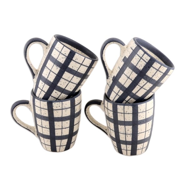 slide 1 of 6, Novica Handmade Windowpane Ceramic Mugs (Set Of 4)