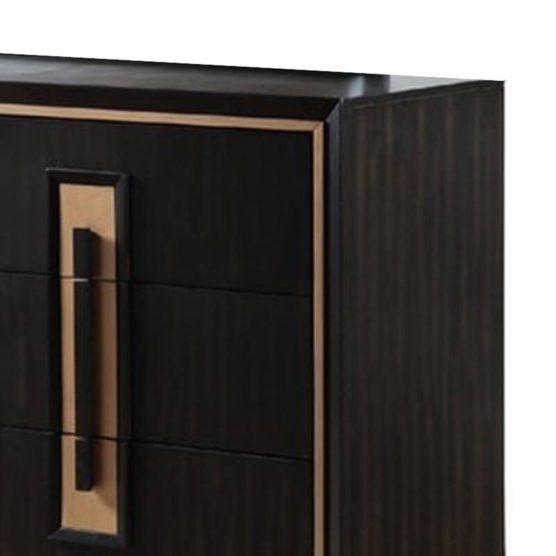 Yada Wide Dresser, 6 Drawers, Espresso Brown Solid Wood, Gold Metal