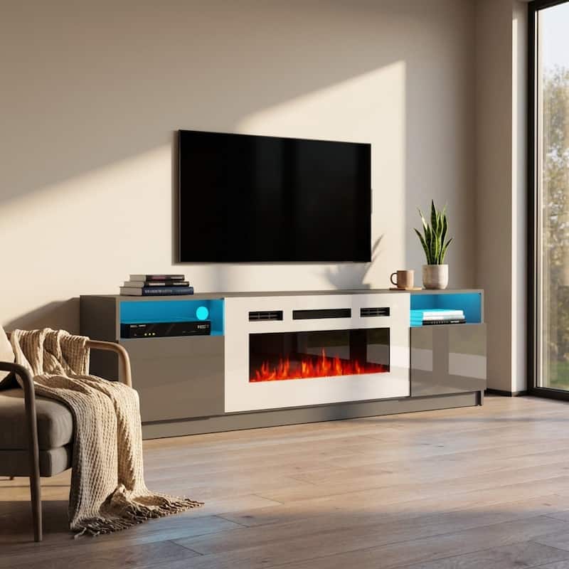 Meble Furniture York WH02 79" E-Fireplace TV Stand - Entertainment Console with Built-in Heater