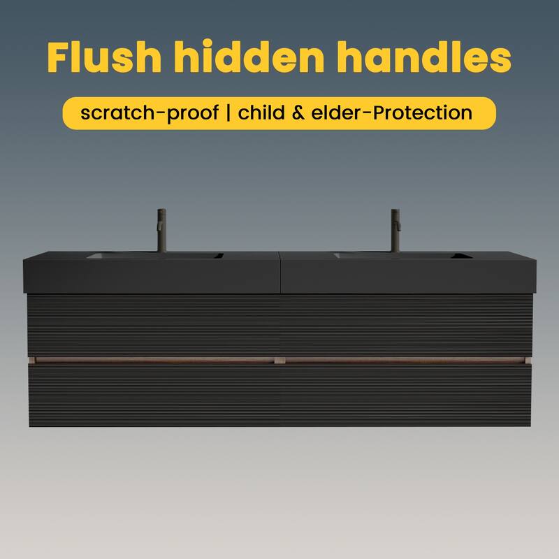 GDFStudio - Grace Floating Bathroom Vanity with Solid Surface Sink and Soft-Close Storage