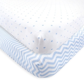 Luvable Friends Baby Boy Fitted Crib Sheet, Blue Chevron Stars, One Size - Blue Chevron Stars - One Size