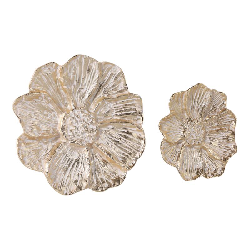 Metal Aluminum Wall Sculptures Floral Design (Set of 2) - 2" Gold - 15.5" x 15.5" x 2"