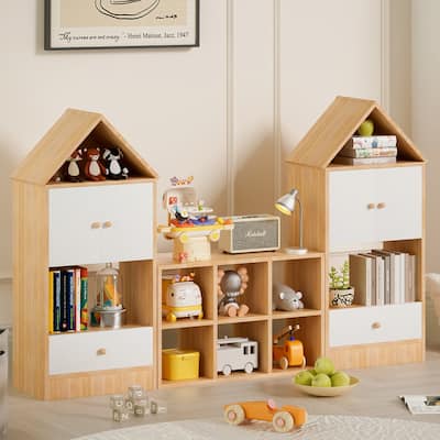 House-Shaped Children's Bookshelf，Multi-Functional Organizer for Books & Toys
