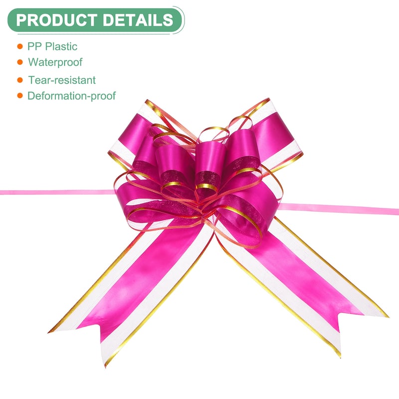 20pcs Ribbon Pull Bows 8 Inch Bows for Wedding Baskets Gold Edge - Rose Red