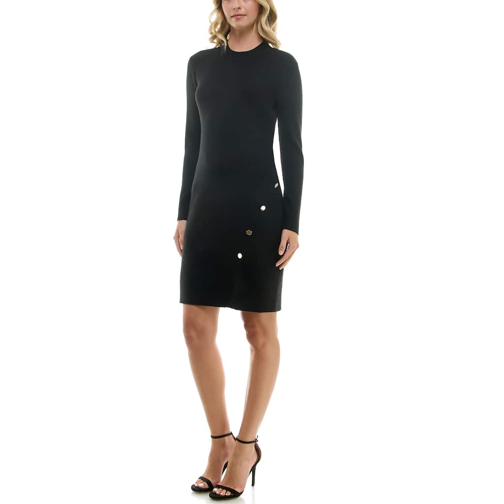 Nicole Miller Long Sleeved Ribbed Sweater Dress