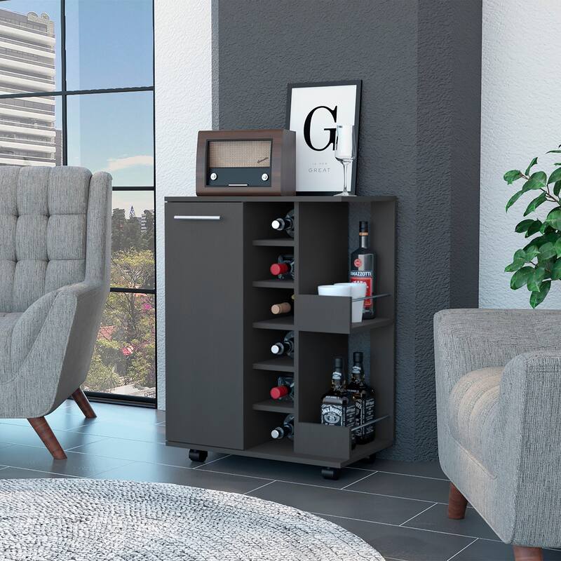 FM Furniture Tennessee Bar Cart, One Cabinet With Division,Black - N/A - Black