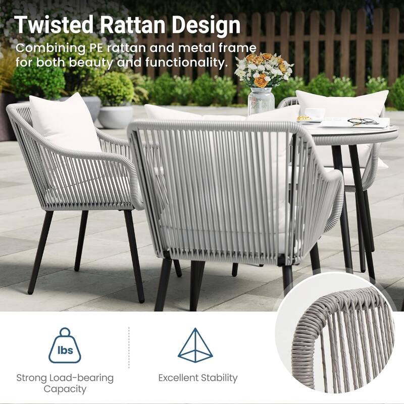 5-Piece Twisted Rattan Patio Dining Table Set with Umbrella Hole