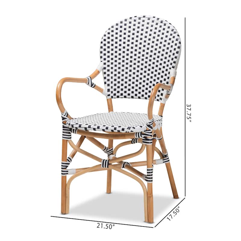 Naila Black and White Weaving/ Natural Rattan Indoor and Outdoor Bistro Chair Set(2PC)