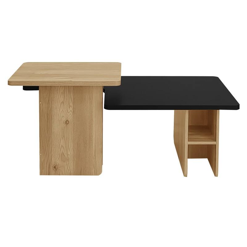 Set of 2 Modern Farmhouse Nesting Coffee Tables, Wood Finish Rectangle Living Room & Sofa Side Tables