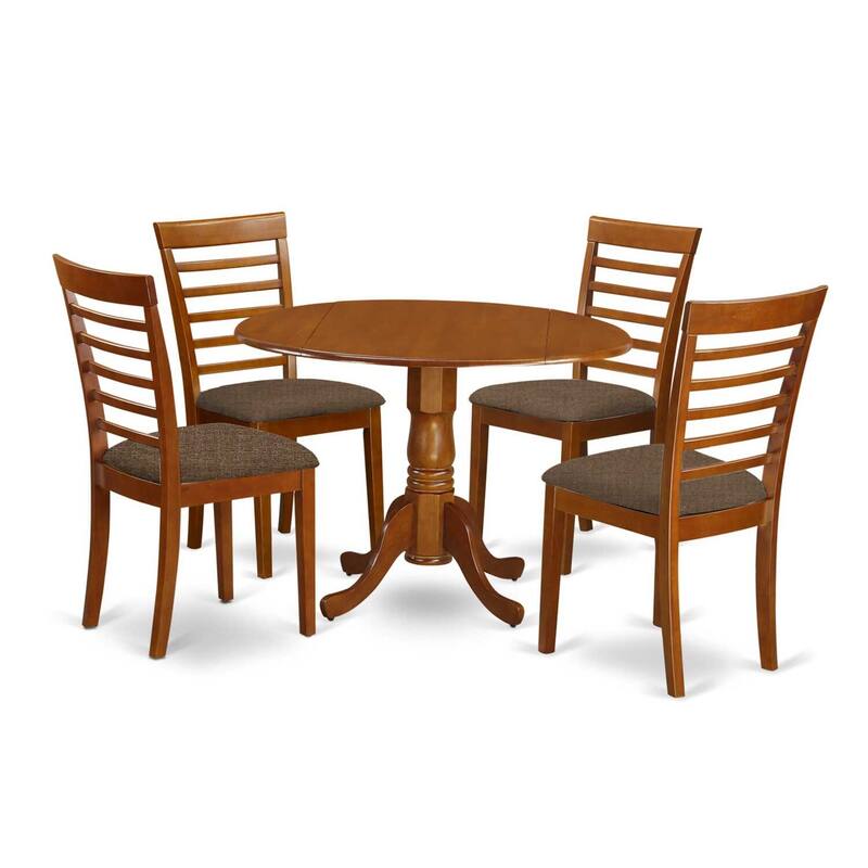 Coastal Kitchen Table Set - 42" Round Table with Drop Leaves & 4 Ladder Back Chairs