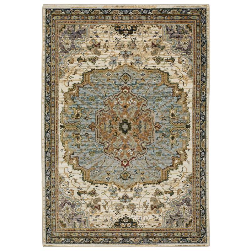 Style Haven Adalynn Center Medallion Ivory/ Blue Area Rug - 10' x 13' 2" - Rectangle