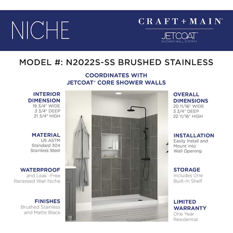 CRAFT + MAIN N2022S 22-11/16" H x 20-11/16" W Stainless Steel Shower