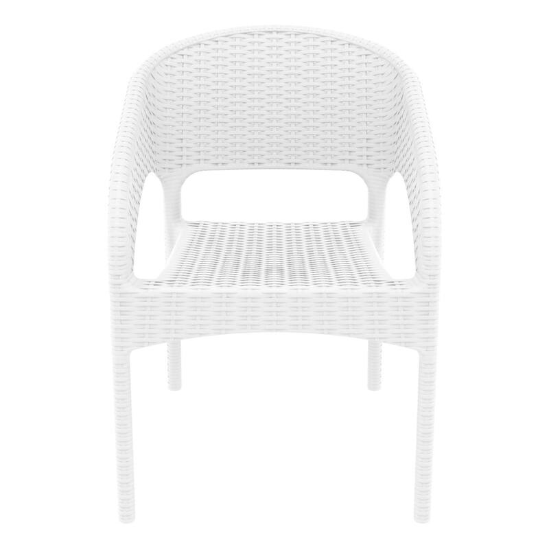 32" White Wickerlook Patio Stackable Dining Arm Chair