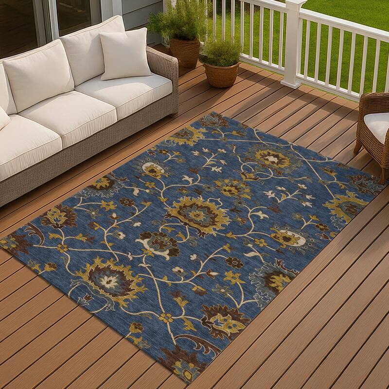 Machine Washable Indoor/ Outdoor Traditional Luna Chantille Rug - Navy - 10' x 14'