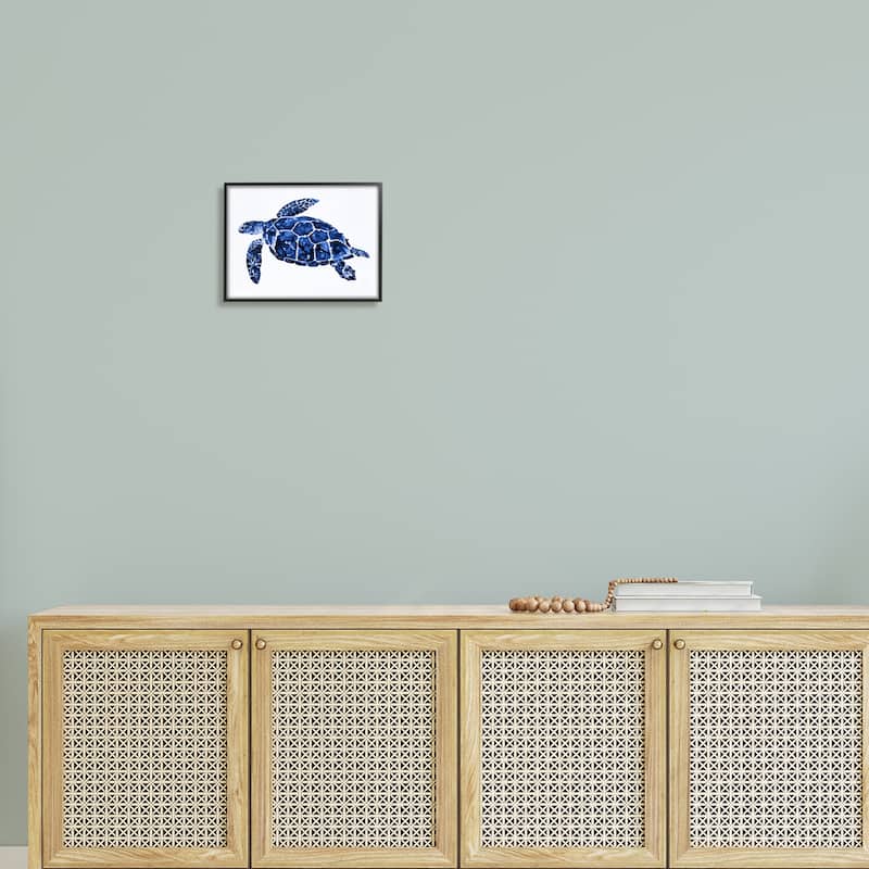 Stupell Blue Speckled Sea Turtle Marine Animal Illustration Framed Wall Art, Design by Patti Mann