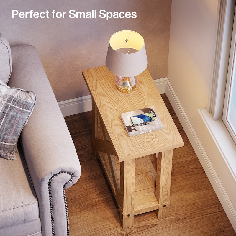 Farmhouse Side Table, Narrow End Table for Space Saving