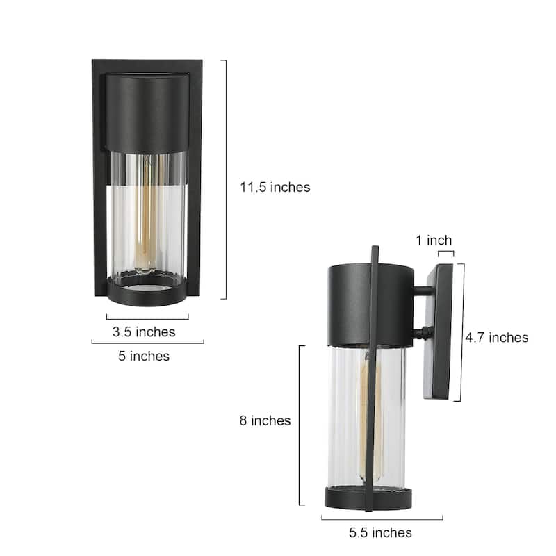 2-pack Aluminum Modern Black Outdoor Glass Sconce Farmhouse Cylinder LED Patio Wall Lantern