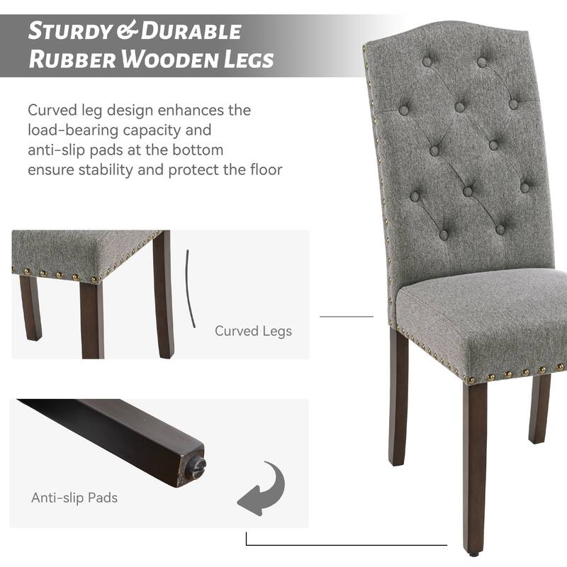 Fabric Upholstered Tufted High Back Dining Chairs with Nailhead Trim