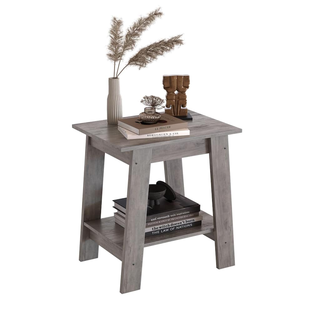 Farmhouse End Table, Narrow Side Table with 2 Tier Storage Shelf, for Bedroom, Entryway, Living room