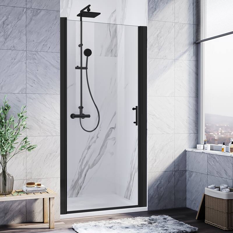 Elegant Adjustable Width Frameless Pivot Swing Shower Door with 1/4 inch Transparent Tempered by Certified Glass Door