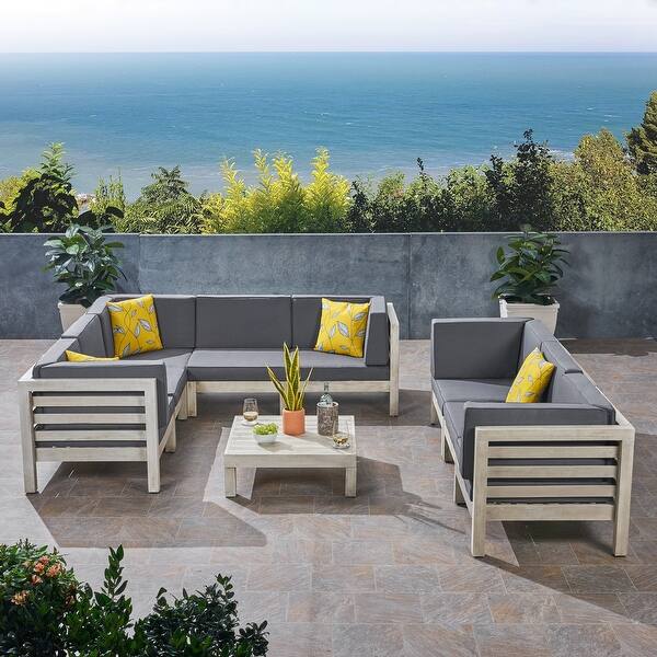 Oana Outdoor 8Seater Acacia Wood Sectional Sofa Set with Coffee Table
