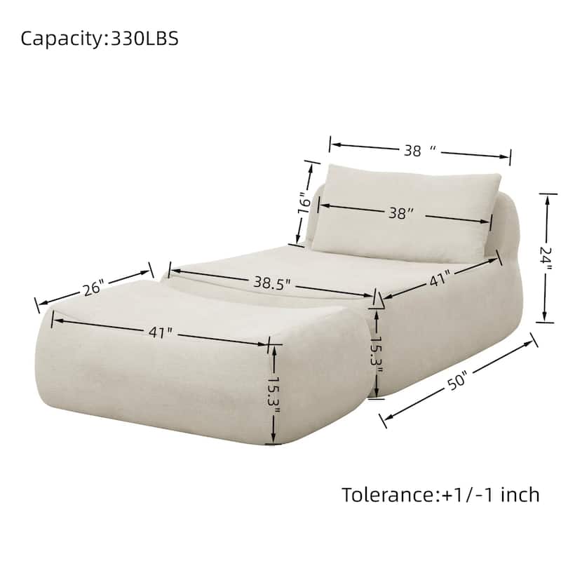 Chenille Bean Bag Chair with Ottoman Waist Pillow and Large Memory Foam Lounger for Adults
