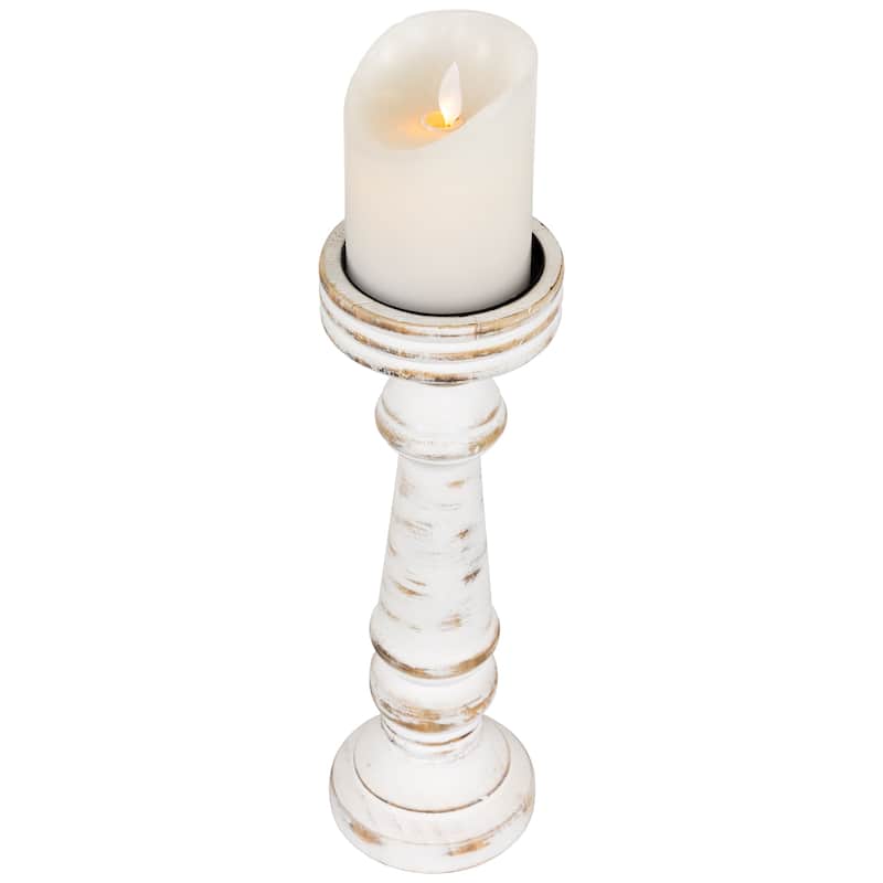 Wooden Spindle Pillar Candle Holder - 12" - Antique White