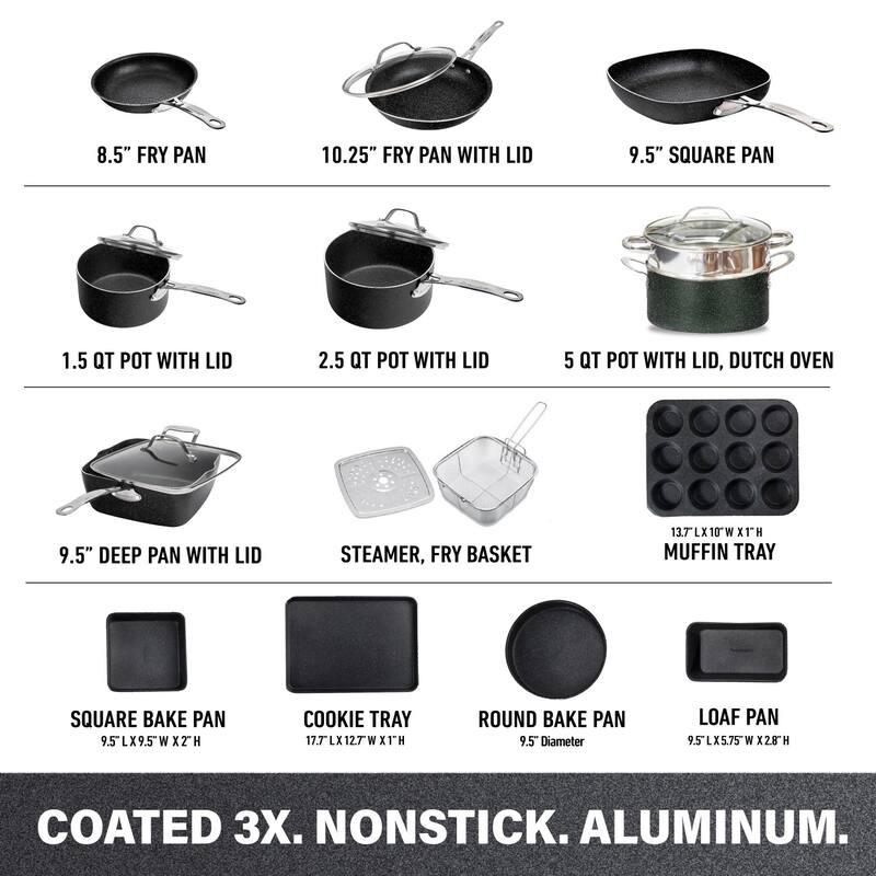 Granitestone 20 Piece Nonstick Aluminum Cookware and Bakeware Set