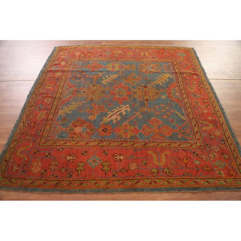 Hand Knotted Oriental 100% Wool Carpet Transitional Geometric Navy Blue & Blues Oushak Area Rug - 6' 2'' X 5' 11''