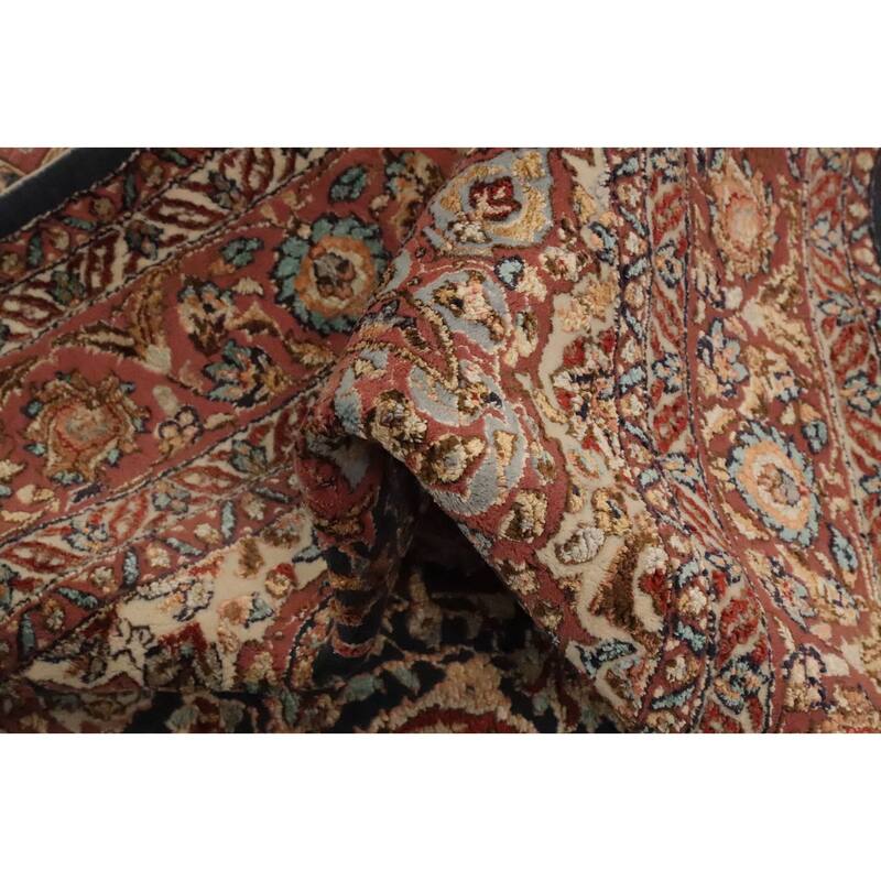 Hand Knotted Oriental 100% Silk Carpet Traditional Floral Navy Blue & Blues Hereke Area Rug - 6' 0'' X 4' 0''