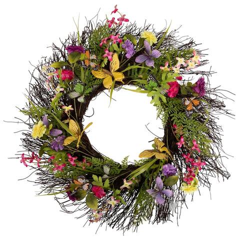 Arty 24" Butterfly Flower Wreath on Natural Twig Base