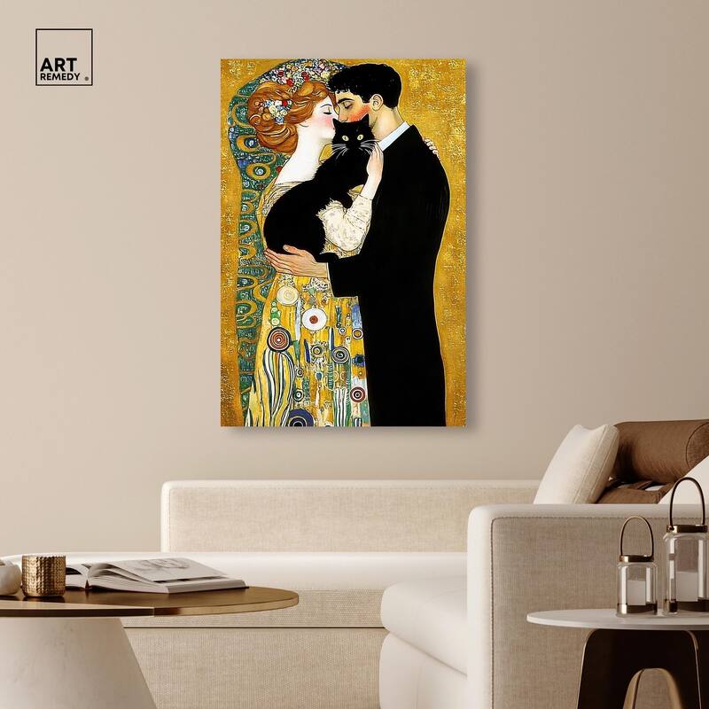 Kiss with Cat Canvas by Art Remedy, Gallery Wrapped