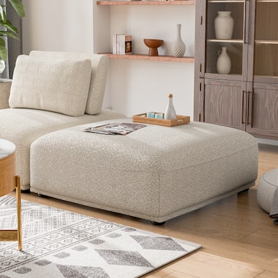 Furniture of America Lyndon FSC & OEKO TEX Fabric Modular Ottoman Piece with Solid Wood Legs