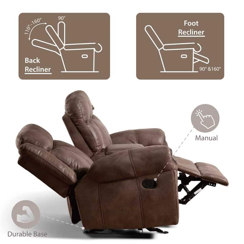 Verne Brown Manual Microsuede Glider Reclining Loveseat with Center Storage Console
