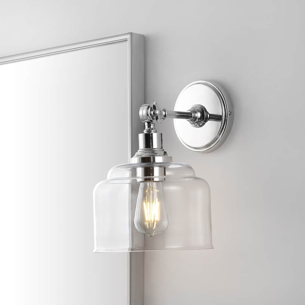 SAFAVIEH Lighting Rozsika Wall Sconce - 8" x 9.5" x 11.5" - Chrome/Clear - 10Wx8Dx12H