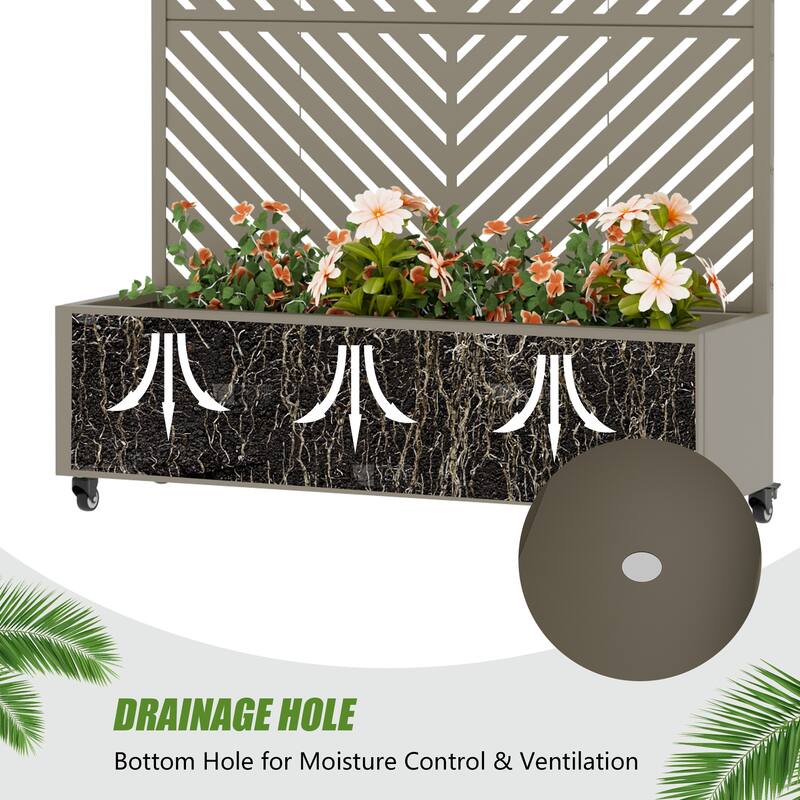 Raised Garden Bed Planter with Trellis Movable Planter Box with Lockable Wheels