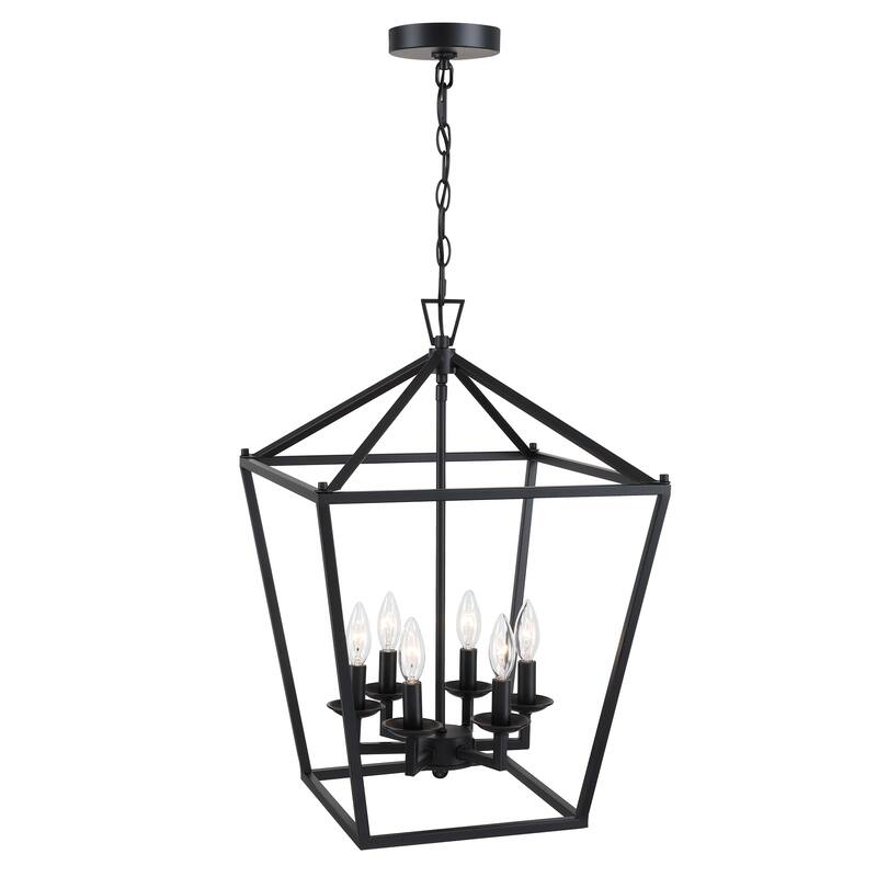 4 or 6-light pendant with steel cage shade and soft gold / Black finish - 16"*16"*24" - Black