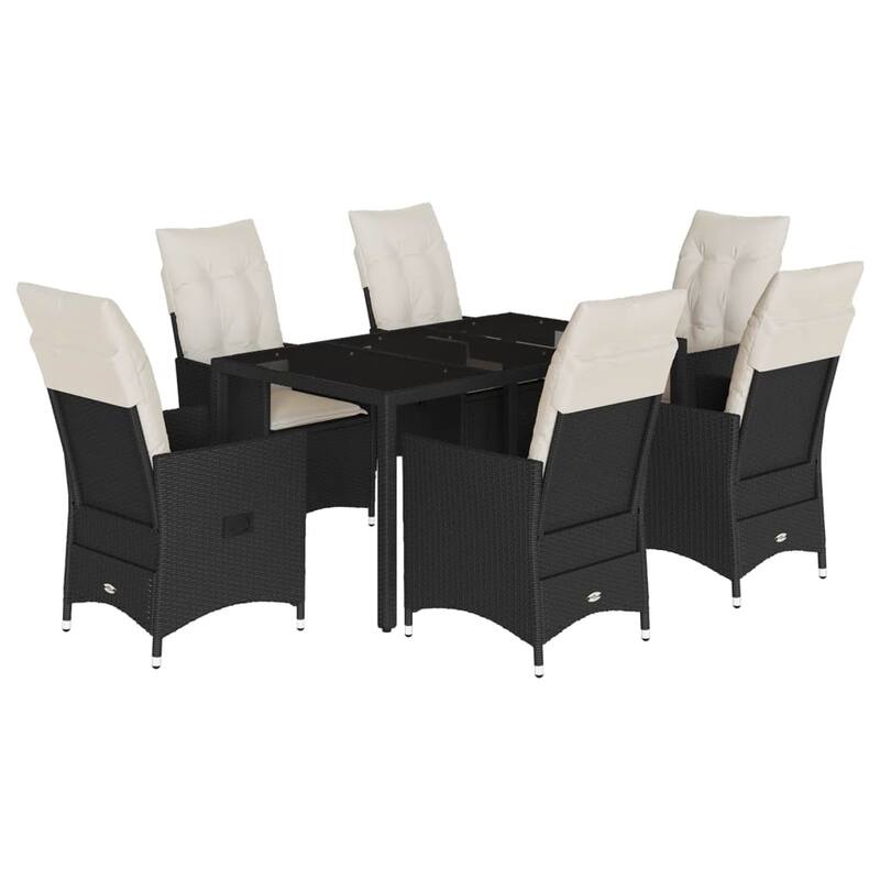 vidaXL Garden Dining Set Black PE Rattan 6-seater Adjustable Armrests - 23.2 x 22.0 x 36.2 in