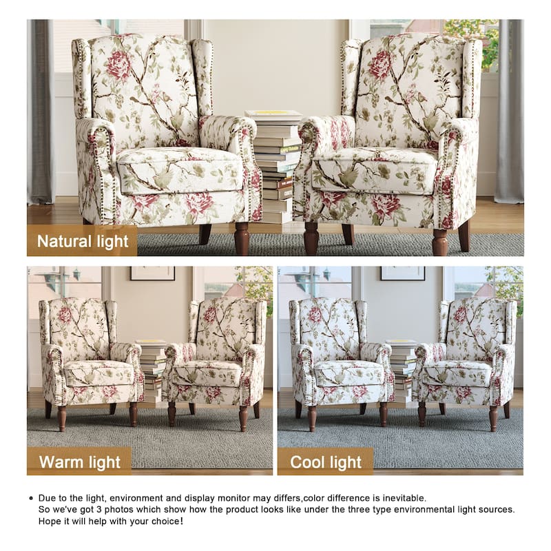 Upholstered Nailhead Trim Armchair Wingback Accent Chairs Set of 2