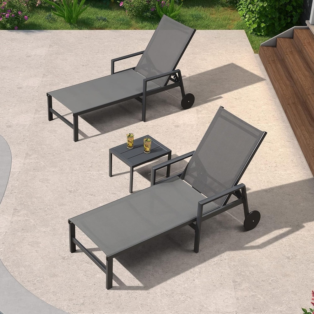 PURPLE LEAF Adjustable Patio Chaise Lounge Set 2 Pieces Lounge Chairs with Wheels and Side Table