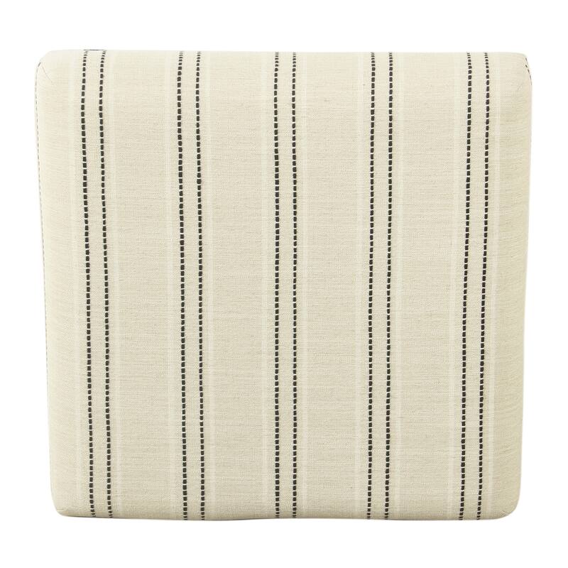 Square Ottoman Footstool, Black Metal, White Striped Polyester 20 Inch