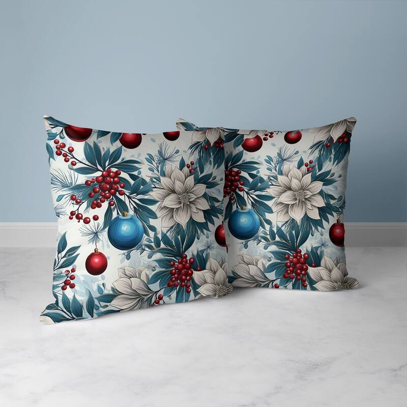 Festive Flurries Faux Suede Reversible Throw Pillow Blue and Red