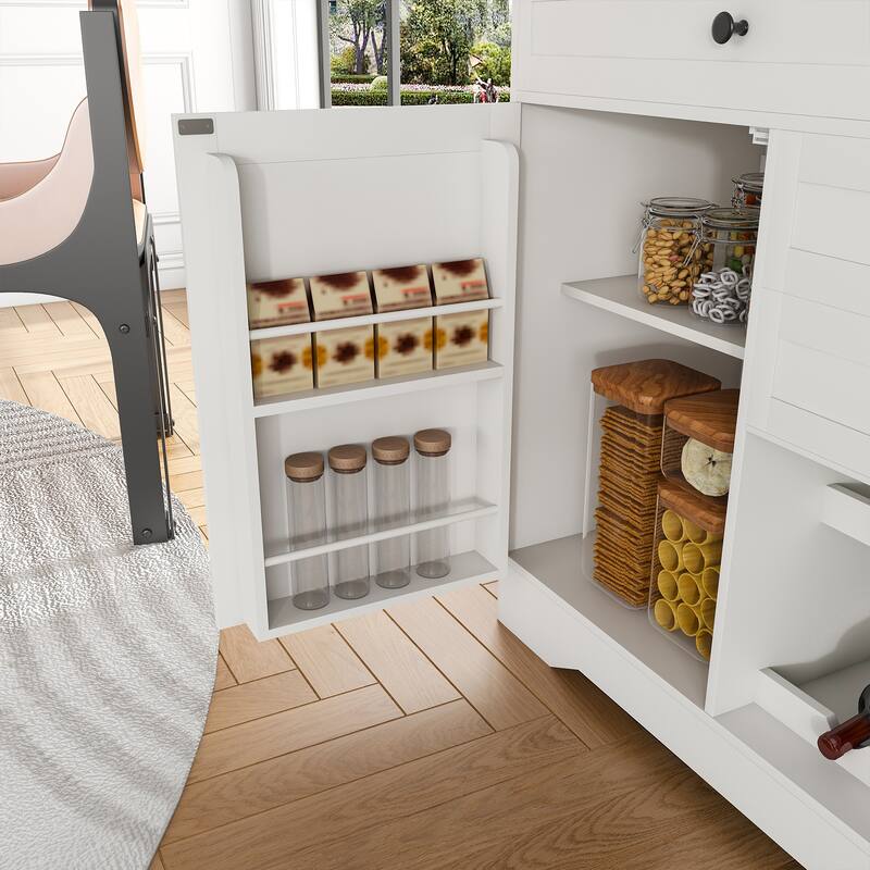 54" Farmhouse Buffet Sideboard with Storage Cabinet & Adjustable Shelf, Wood Top Dining Table with Drawer