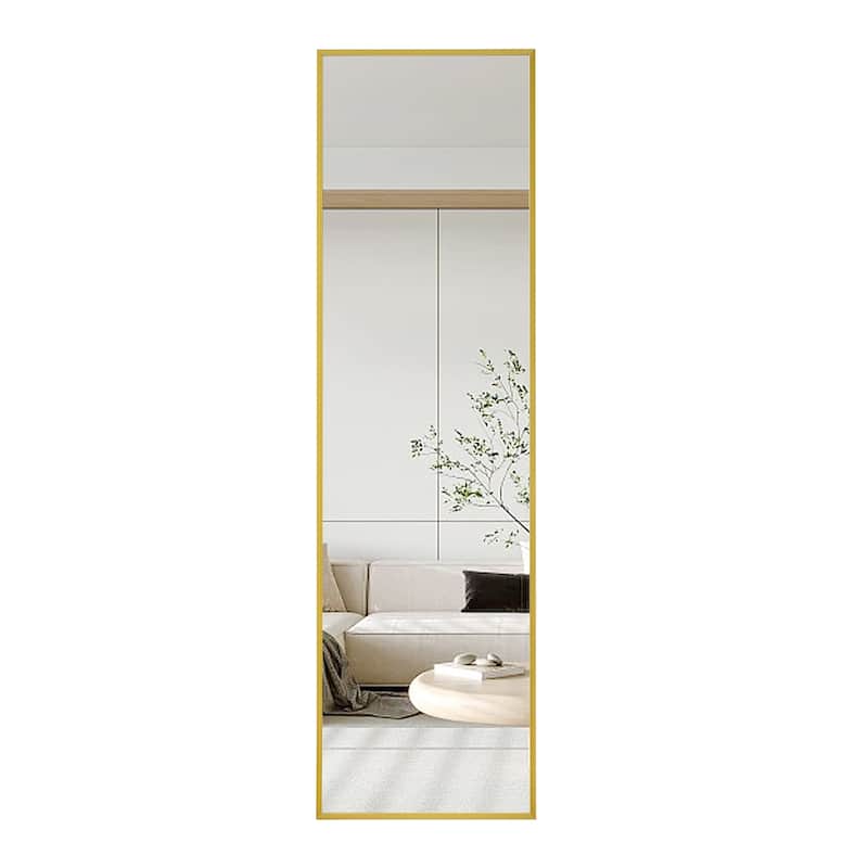 Roomfitters Wall Mounted Full Body Mirror with Transparent Aluminum Frame, 48"x13.8" Slim Vanity or Entry Mirror, Transparent