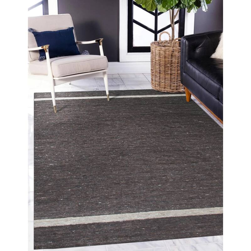Brown Hand-Woven Wool Contemporary Natural Wool Flat Area Rug, Luxurious Soft Texture for Bedrooms or Living Rooms - L