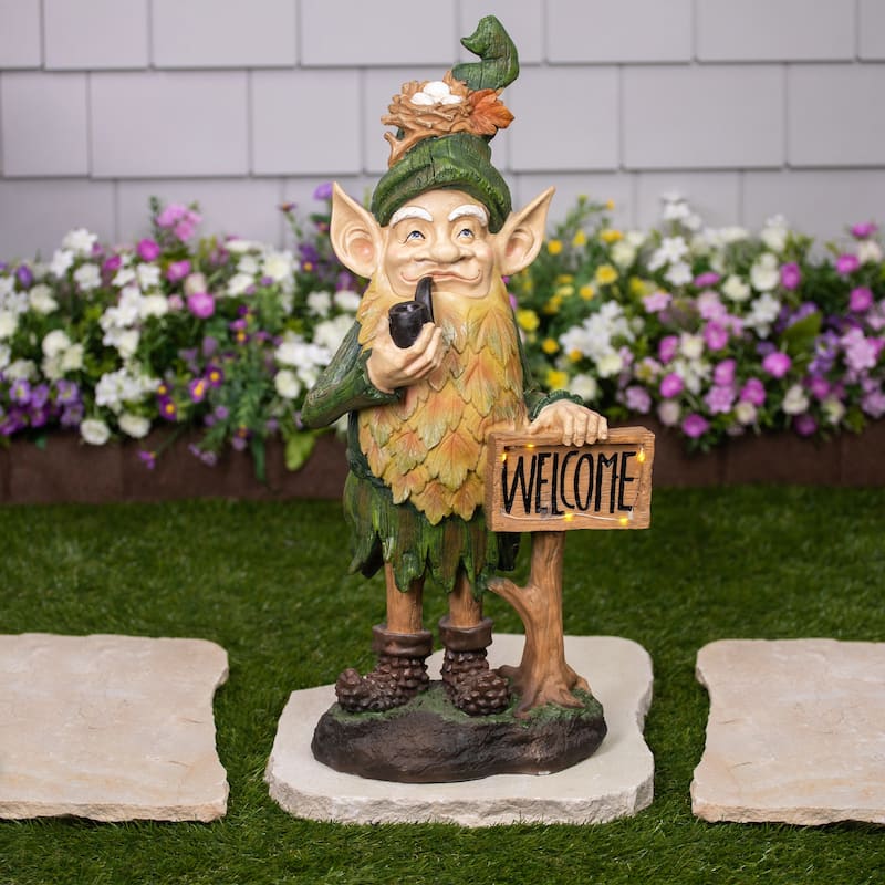 LED Solar Lighted Welcome Gnome Outdoor Garden Statue - 23.75"