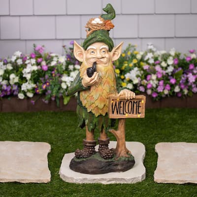 LED Solar Lighted Welcome Gnome Outdoor Garden Statue - 23.75"
