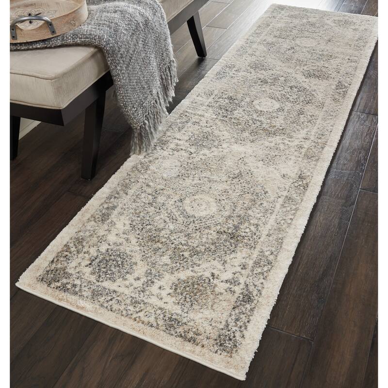 Nourison Fusion Vintage Distressed Area Rug - 2'2" x 7'6" Runner - Cream/Grey/Ivory