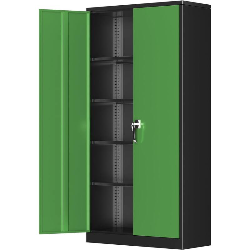 71'' H x 32'' W Metal Garage Storage Cabinet with Locking Doors and Adjustable Shelves - BlackGreen